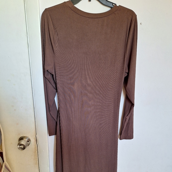 SHEIN 2XL Chocolate Brown Cut Out Twist Split Bodycon Dress - Picture 10 of 17